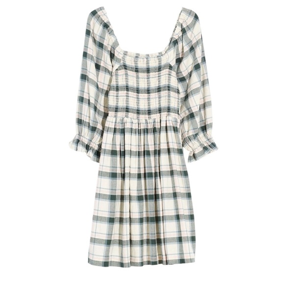 NWT Madewell Cotton Flannel Lucie Smocked Mini Dress in Lebaum Plaid Size XS - Picture 4 of 10